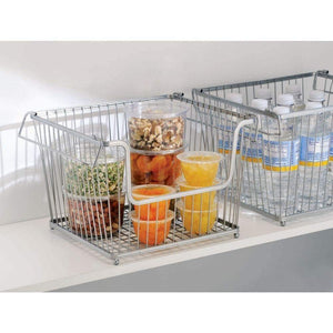 Storage mdesign modern stackable metal storage organizer bin basket with handles open front for kitchen cabinets pantry closets bedrooms bathrooms large 6 pack silver