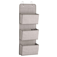 Load image into Gallery viewer, Shop mdesign a568 soft fabric over the door hanging storage organizer with 3 large pockets for closets in bedrooms hallway entryway mudroom hooks included textured print 2 pack linen tan