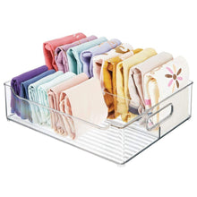 Load image into Gallery viewer, Selection mdesign plastic closet storage bin with handles divided organizer for shirts scarves bpa free 14 5 long 2 pack clear