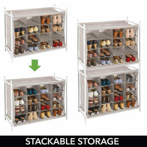Order now mdesign soft fabric shoe rack holder organizer 16 cube storage shelf for closet entryway mudroom garage kids playroom metal frame easy assembly closet organization linen white