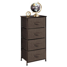 Load image into Gallery viewer, Latest mdesign vertical dresser storage tower sturdy steel frame wood top easy pull fabric bins organizer unit for bedroom hallway entryway closets textured print 4 drawers espresso brown