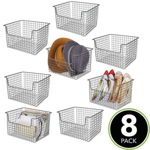 Selection mdesign farmhouse decor metal storage organizer basket vintage grid style for organizing closets shelves cabinets in bedrooms bathrooms entryways hallways 12 wide 8 pack graphite gray