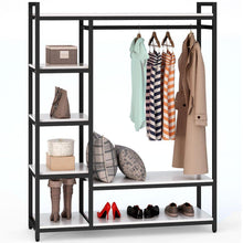 Load image into Gallery viewer, Budget friendly little tree free standing closet organizer heavy duty clothes rack with 6 shelves and handing bar large closet storage stytem closet garment shelves