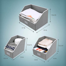Load image into Gallery viewer, Save woffit linen closet storage organizers set of 3 foldable baskets to organize your sheets towels washclothes blankets clothing sweaters etc 100 organic fabric bins