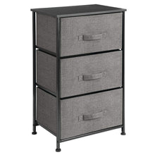 Load image into Gallery viewer, Get mdesign vertical dresser storage tower sturdy steel frame wood top easy pull fabric bins organizer unit for bedroom hallway entryway closets textured print 3 drawers charcoal gray black