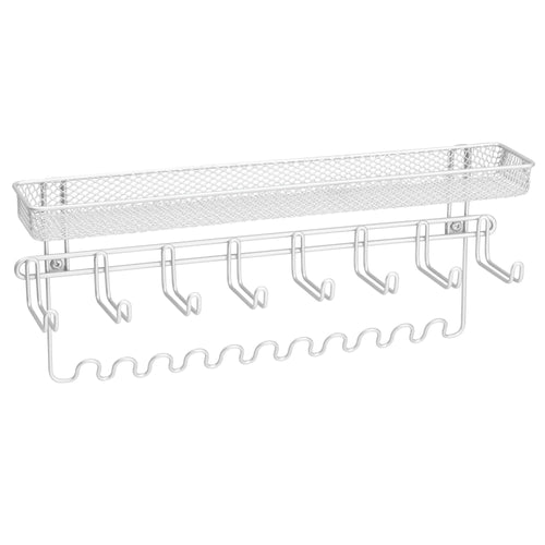 Purchase mdesign decorative metal closet wall mount jewelry accessory organizer for storage of necklaces bracelets rings earrings sunglasses wallets 8 large 11 small hooks 1 basket 2 pack white