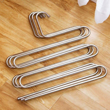 Load image into Gallery viewer, Organize with eco life sturdy s type multi purpose stainless steel magic pants hangers closet hangers space saver storage rack for hanging jeans scarf tie family economical storage 1 pce