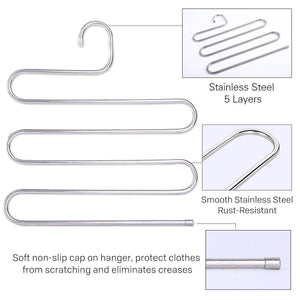 Results 8 pack multi pants hangers rack for closet organization star fly stainless steel s shape 5 layer clothes hangers for space saving storage