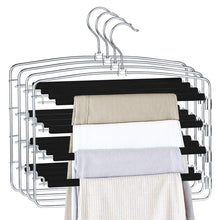 Load image into Gallery viewer, On amazon homeideas pack of 4 non slip pants hangers stainless steel slack hangers space saving clothes hangers closet organizer with foam padded swing arm multi layers rotatable hook