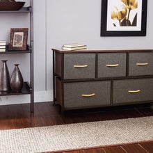 Load image into Gallery viewer, Related home dresser storage tower sturdy steel frame mdf wood top removable drawers height adjustable feet storage organizer for room hallway entryway closets 5 drawers espresso 39 5w 21 5h