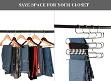 Load image into Gallery viewer, Featured multi purpose pants hangers ceispob s type 5 layers stainless steel clothes hangers storage pant rack closet space saver for trousers jeans towels scarf tie 4 pack