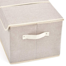 Load image into Gallery viewer, Exclusive large storage boxes 3 pack ezoware large linen fabric foldable storage cubes bin box containers with lid and handles for nursery closet kids room toys baby products silver gray