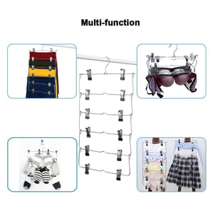 Top rated 6 tier skirt hangers star fly space saving pants hangers sturdy multi purpose stainless steel pants jeans slack skirt hangers with clips non slip closet storage organizer 3pcs 1