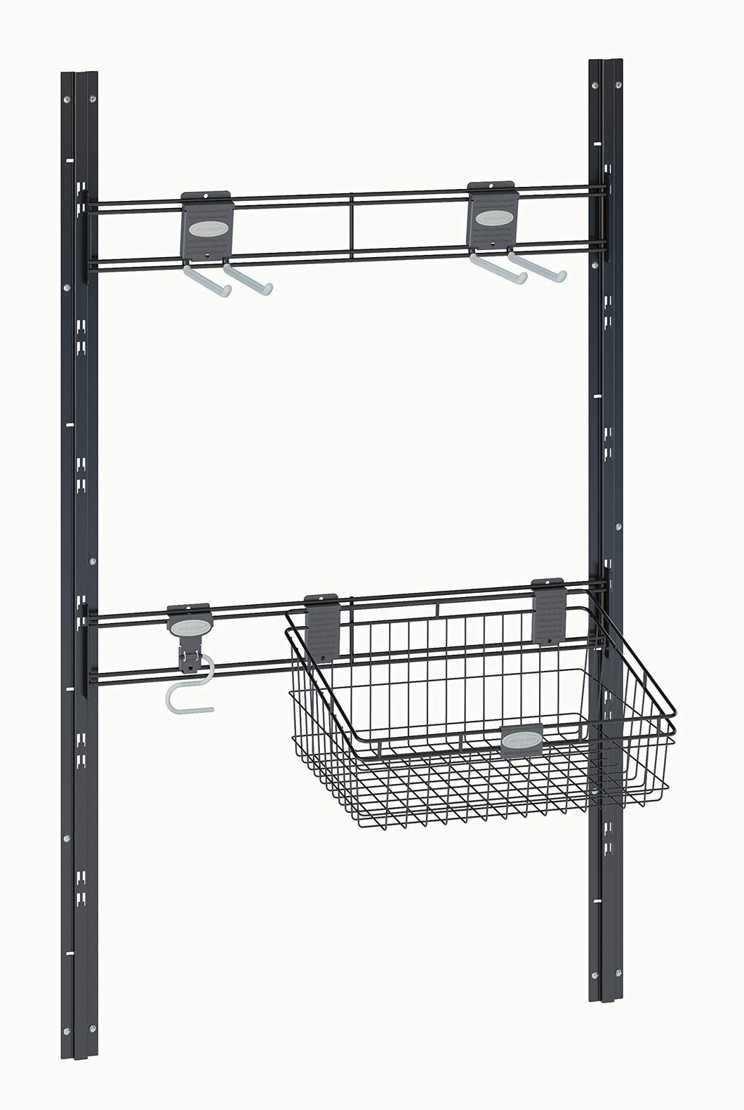 Discover the suncast sierra tool hooks closet system for mounting in sheds includes three hangers and vertical brackets to hold garden supplies tools toys outdoor accessories black