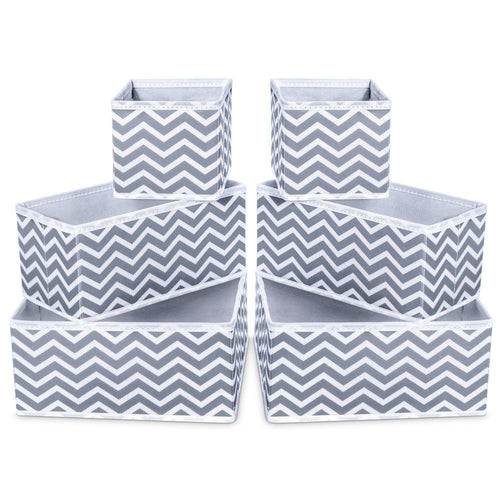 Home storage bins ispecle foldable cloth storage cubes drawer organizer closet underwear box storage baskets containers drawer dividers for bras socks scarves cosmetics set of 6 grey chevron pattern