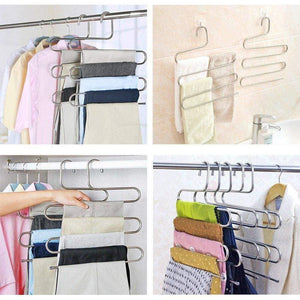 Amazon best 6 pack pants hangers s type closet organizer stainless steel multi layers magic hanger space saver clothes rack tiered hanging storage for jeans scarf skirt 14 17 x 14 96 inch