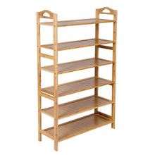 Load image into Gallery viewer, Top rated songmics bamboo wood shoe rack 6 tier 18 24 pairs entryway standing shoe shelf storage organizer for kitchen living room closet ulbs26n