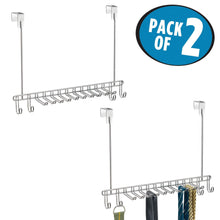 Load image into Gallery viewer, Storage organizer mdesign metal over door hanging closet storage organizer rack for mens and womens ties belts slim scarves accessories jewelry 4 hooks and 10 vertical arms on each 2 pack chrome 1