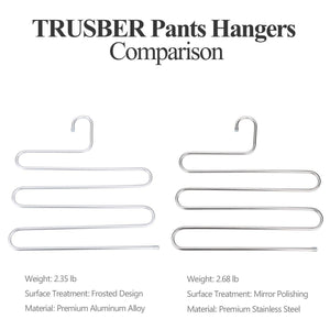 Discover trusber stainless steel pants hangers s shape metal clothes racks with 5 layers for closet organization space saving for pants jeans trousers scarfs durable and no distortion silver pack of 5