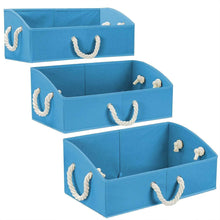Load image into Gallery viewer, Budget friendly sorbus trapezoid storage bin box basket set foldable with cotton rope carry handles great for closet clothes linens toys nursery non woven fabric trapezoid bin blue