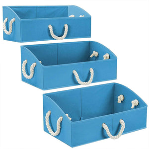 Budget friendly sorbus trapezoid storage bin box basket set foldable with cotton rope carry handles great for closet clothes linens toys nursery non woven fabric trapezoid bin blue