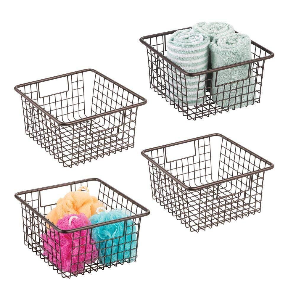 Save on mdesign farmhouse decor metal wire storage organizer bin basket with handles for bathroom cabinets shelves closets bedrooms laundry room garage 10 25 x 9 25 x 5 25 4 pack bronze