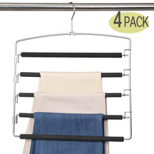 Load image into Gallery viewer, Save meetu pants hangers 5 layers stainless steel non slip foam padded swing arm space saving clothes slack hangers closet storage organizer for pants jeans trousers skirts scarf ties towelspack of 4