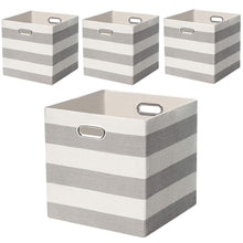 Load image into Gallery viewer, Heavy duty posprica storage bins storage cubes 13 13 fabric storage boxes baskets containers drawers for nurseries offices closets home decor 4pcs grey white striped