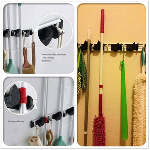 Buy now gwhole mop and broom holder 4 position 5 hooks wall mount rack for home closet garden garage and shed