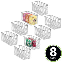 Load image into Gallery viewer, Organize with mdesign farmhouse decor metal wire food storage organizer bin basket with handles for kitchen cabinets pantry bathroom laundry room closets garage 12 x 6 x 6 8 pack chrome