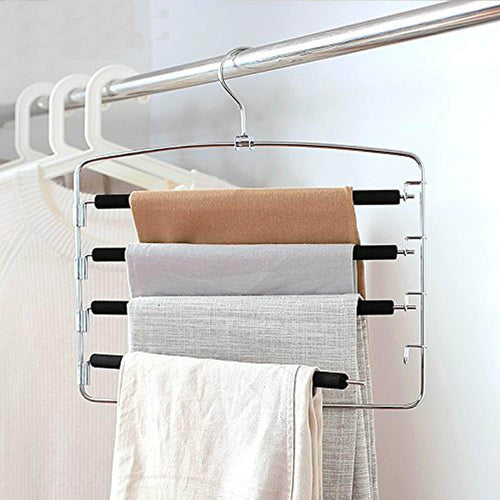 Buy now lucky life clothes pants hangers 3 pack pant slack hangers space saving non slip stainless steel closet organizer with foam padded swing arm for pants jeans scarf 1