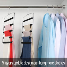 Load image into Gallery viewer, Save on meetu pants hangers 5 layers stainless steel non slip foam padded swing arm space saving clothes slack hangers closet storage organizer for pants jeans trousers skirts scarf ties towelspack of 4