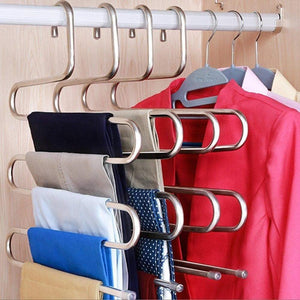 Exclusive multi purpose pants hangers ceispob s type 5 layers stainless steel clothes hangers storage pant rack closet space saver for trousers jeans towels scarf tie 4 pack