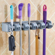Load image into Gallery viewer, Discover the pack of 2 mop and broom holder wall mount storage with 6 foldable hooks heavy duty garage garden tools hanger rack commercial kitchen closet wall organizer 18 months warranty