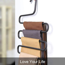 Load image into Gallery viewer, Budget ds pants hanger multi layer s style jeans trouser hanger closet organize storage stainless steel rack space saver for tie scarf shock jeans towel clothes 4 pack 1