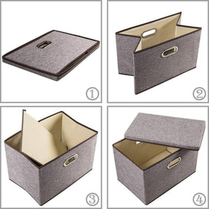 Selection prandom large collapsible storage bins with lids 3 pack linen fabric foldable storage boxes organizer containers baskets cube with cover for home bedroom closet office nursery 17 7x11 8x11 8