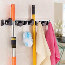 Load image into Gallery viewer, Budget friendly gwhole mop and broom holder 4 position 5 hooks wall mount rack for home closet garden garage and shed