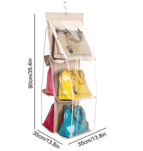 Discover the vercord 6 pocket hanging purse handbag tote storage holder organizer dust proof closet wardrobe hatstand space saver beige