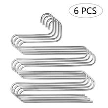 Load image into Gallery viewer, Top rated 6 pack pants hangers s type closet organizer stainless steel multi layers magic hanger space saver clothes rack tiered hanging storage for jeans scarf skirt 14 17 x 14 96 inch
