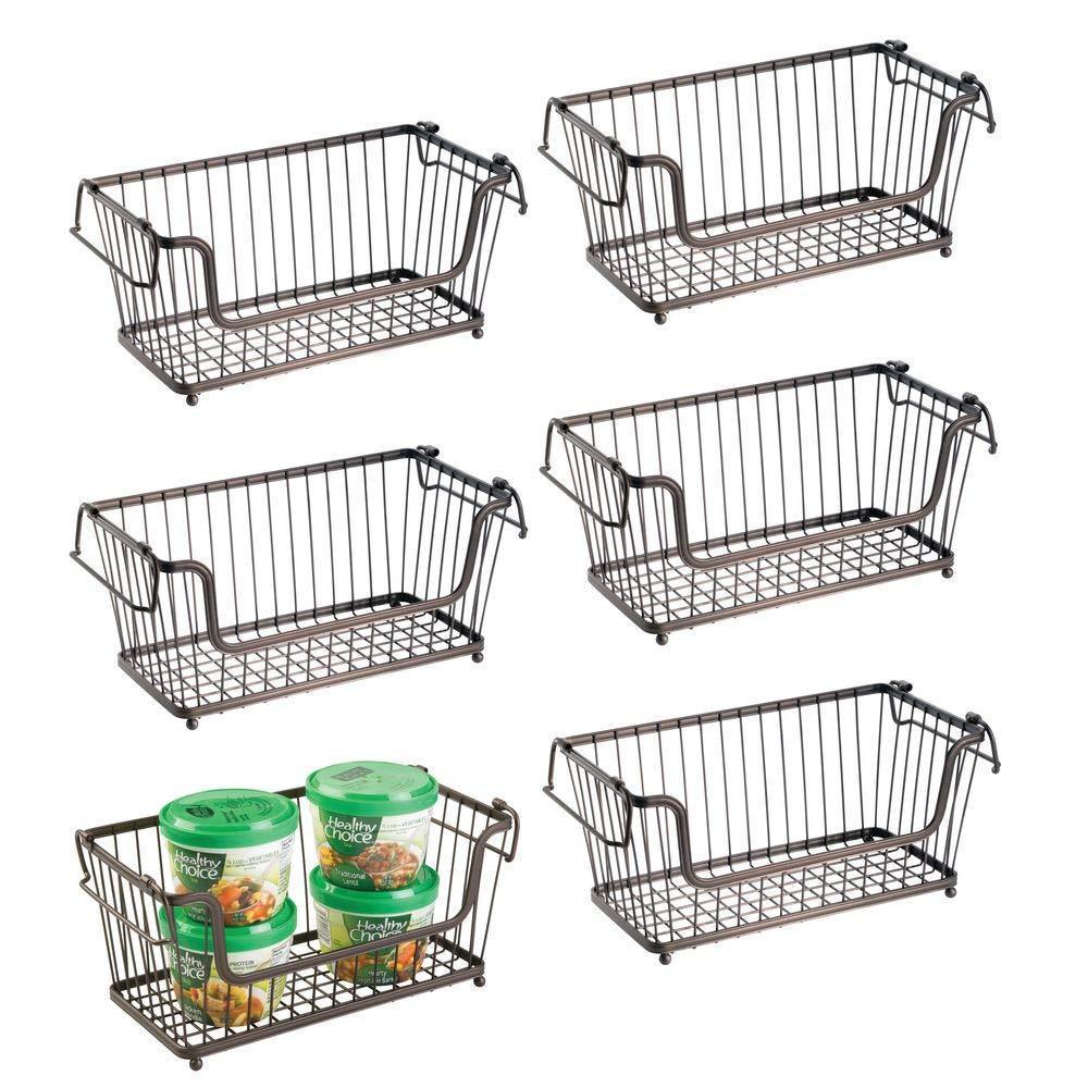 Related mdesign modern farmhouse metal wire household stackable storage organizer bin basket with handles for kitchen cabinets pantry closets bathrooms 12 5 wide 6 pack bronze