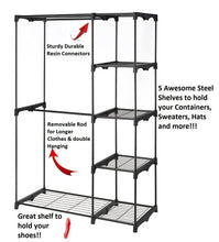 Load image into Gallery viewer, Storage organizer whitmor freestanding portable closet organizer heavy duty black steel frame double rod wardrobe cloths storage with 5 shelves shoe rack for home or office size 45 1 4 x 19 1 4 x 68