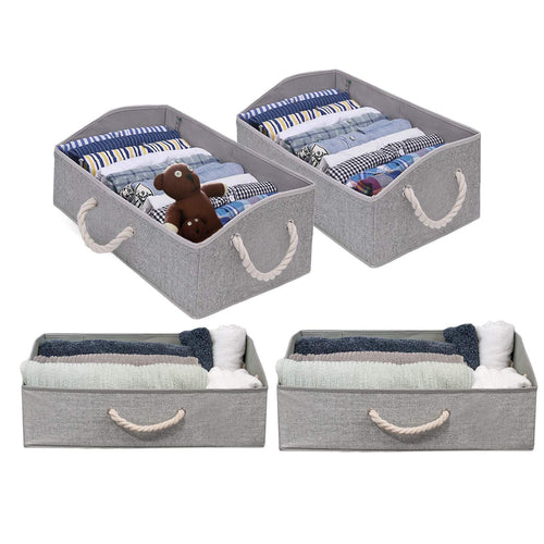 Storage fabric storage bins linen closet organizers and storage boxes for shelves home storage baskets for organizing 4 pc grey storage box organizers collapsible storage bins playroom organization bins