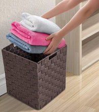 Load image into Gallery viewer, Storage sorbus foldable storage cube woven basket bin set built in carry handles great for home organization nursery playroom closet dorm etc woven basket bin cubes 2 pack chocolate