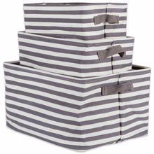 Load image into Gallery viewer, Featured dii cabana stripe collapsible waterproof coated anti mold cotton rectangle basket bin perfect for laundry room bedroom nursery dorm closet and home organization assorted set of 3 gray