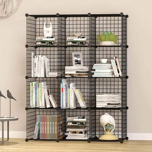 Storage organizer unicoo multi use diy 12 cube wire grid organizer bookcase bookshelf storage cabinet wardrobe closet toy organizer wire cube storage black wire