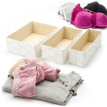 Load image into Gallery viewer, Latest foldable closet drawer organizer set of 3 storage containers moisture and dust proof storage baskets beautiful textured fabric sturdy build perfect for home and office galliana