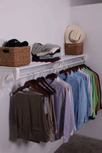 Load image into Gallery viewer, Featured expandable closet rod and shelf units with 1 end bracket finish white