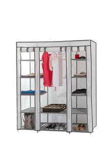 Organize with dream palace portable fabric wardrobe with shelves covered closet rack with bonus sock organizer hanger pack extra wide 59 white