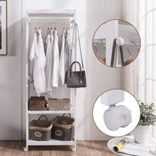 Load image into Gallery viewer, Home free standing armoire wardrobe closet with full length mirror 67 tall wooden closet storage wardrobe with brake wheels hanger rod coat hooks entryway storage shelves organizer ivory white
