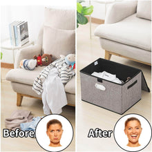Load image into Gallery viewer, Discover the seckon collapsible storage box container bins with lids covers2pack large odorless linen fabric storage organizers cube with metal handles for office bedroom closet toys